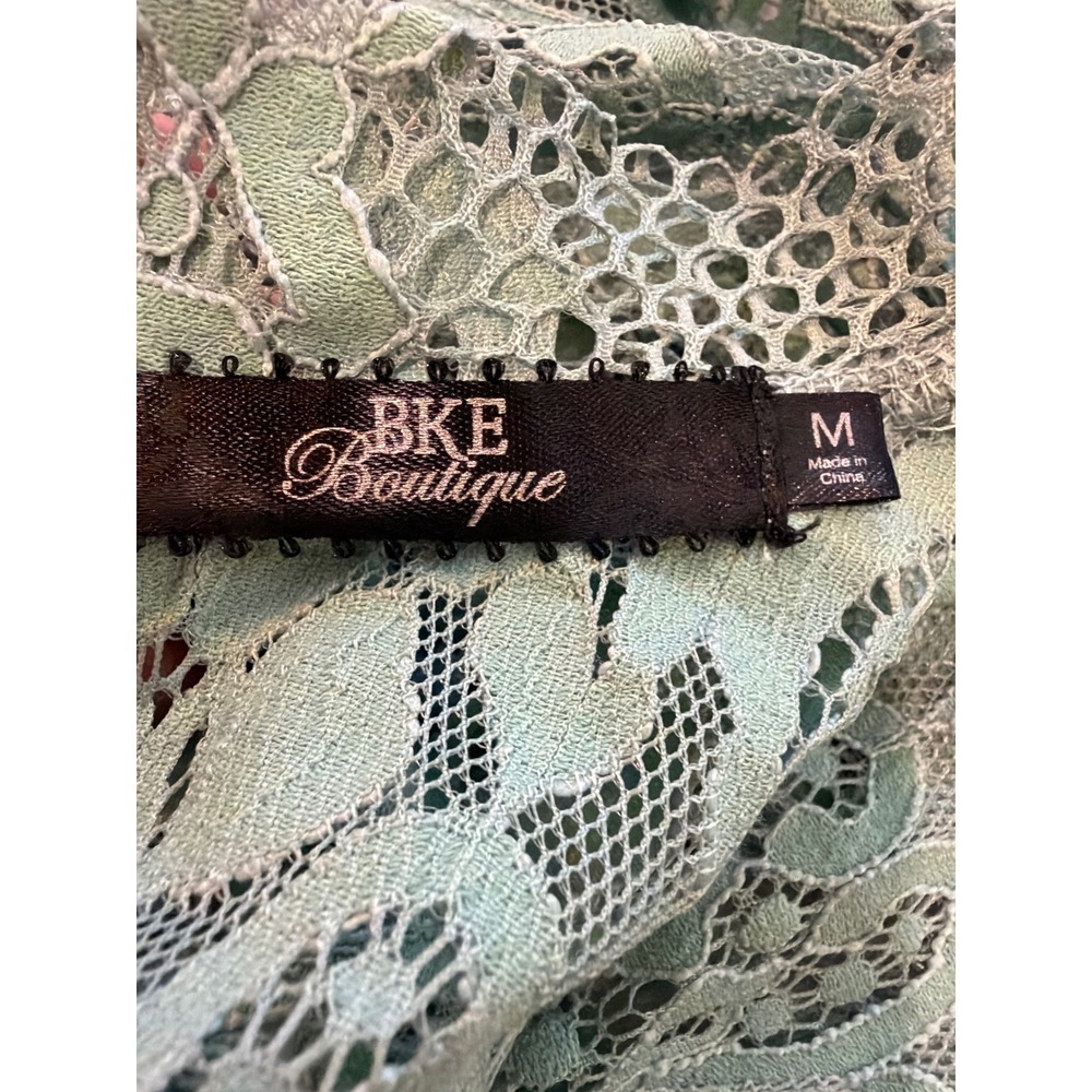 BKE Boutique Sage Green Sheer Lace Mock Neck Long Sleeve Top Size M BTQM4731 - Picture 8 of 8